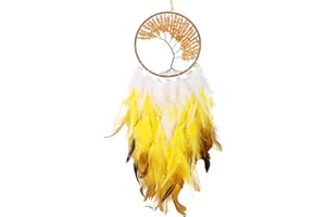 MEIRIYFA Attrape-rêves Fait à la Main, Attrape-rêves Arbre de Vie avec en Cristaux Tenture Murale Décoration pour Chambre d'enfants décor de Voiture à la Maison (Jaune)