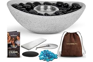 Chandelita Chimenea Bioetanol Mesa de 28 x 19 x 8 cm con Bolsa y Piedras Decorativas - Chimenea Decorativa - Chimeneas Bioetanol Mesa - Estufa Bioetanol Interior - Mini Chimenea Etanol (Ovalada Gris)