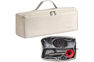Veki Bolsa de Viaje Portátil para Secador de Pelo, Bolsa de Almacenamiento Compatible con Dyson Airwrap Styler, Dyson Supersonic y Shark, Funda Transporte para Secador de Pelo y Accesorios (Blanco)