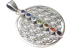 Silberschmuck - BG Chakra Anhänger, Kettenanhänger Motiv Blume des Lebens mit Chakra Steinen, Sterlingsilber, 3.0 cm Schutzsymbol