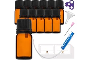 HandsUnity 5ml-12pz di Flacone con Contagocce - Piccolo Flacone di Vetro Ambrato da Farmacia con Tappo Nero Contagocce in Vetro Marrone set Compresi 30 Accessori ausiliari