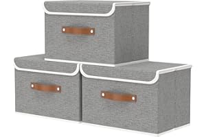 OUTBROS Scatole Portaoggetti con Coperchio, Contenitori Pieghevoli con Maniglie, Organizzatori per Vestiti salvaspazio, 45 x 30 x 30 cm, 3 Pezzi, Grigio