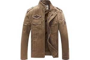 WenVen Giacca da Uomo Classica in Cotone Giubbotto con Zip Antivento Cappotto Casual Tempo Libero Giaccone Leggera Autunnale Uomo