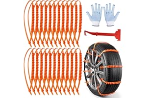 JEONDFG 24 PCS Schneeketten,Schneekette Auto,Reifen Schneekette Ultraleistungsfähig,Universal Winter Reifenketten,mit Handschuhe & Schneeschaufel,Auto Schneeketten 145-295mm,für Winterreifen für Suv,Lkw