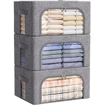 Lifewit Sac de Rangement Robuste avec Cadre en Métal, Boite Rangement Vetement Pliable, Organisateur Placard, Housse Rangement, Caisse avec Couvercle pour Couvertures, Gris Clair, 25 L, Lot de 2