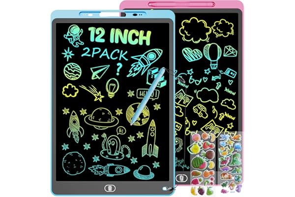 12 Pouces Tablette Dessin Enfant, Tablette d'écriture LCD Colorée, Ardoise Magique, Tablettes Graphiques avec Fonction de Verrouillage & D'effacement, Jouet Educatif de Filles et Garçons, Bleu+Rose