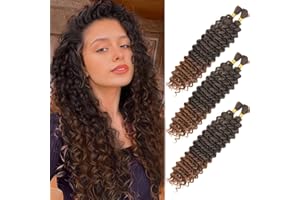 CAZSYSDD Deep Wave Bulk Hair for Braiding 18 inch No Weft Deep Wave Bundles Curly Braiding Hair Extensions for Boho Braids and Wavy Braiding 2 Braids Per Pack (T30#, 18inch (3pack))