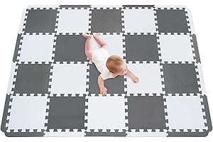 meiqicool Alfombra de Juego de Espuma para niños de Azulejos entrelazados,Alfombrillas de Espuma para niños,20 Piezas con 18 Bordes para niños,Alfombra para Gatear,Color Blanco y Gris AL20SC
