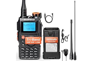 BAOFENG K6 Tri-band walkie-talkie, 6 W högeffektiv tvåvägsradio UHF/VHF/FM/Air, 2600 mAh batteri USB-C-laddning, programmeringskabel, 999 kanaler, trådlös frekvenskopiering
