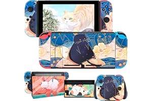 DLseego Skins Decal Vinyl per Switch, Protettivi Faceplate Cute Pastel Protector Wrap Cover Compatibile con Nintendo Switch Console Joy-Con Dock- Gatto Grasso