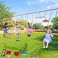 50ft Ninja Warrior Obstacle Course for Kids with Swing, Ninja Course for Kids Outside with 11 Accessories-Swing Set, Trapeze Swing, Climbing Net, Rope Ladder, Outdoor Playset with Monkey Bars