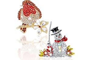 MICJLLT 2 Pcs Christmas Brooches,Christmas Jewellery Lapel Decoration with Robin and Snowman Elegant for Women,Xmas Pin Badges with Rhinestone Crystal as Ornaments Gift for Xmas Theme Pary