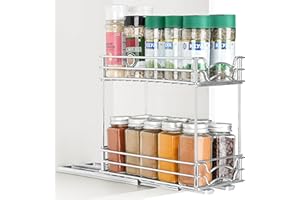 Winter Shore Porta Spezie per Armadietti a 2 Livelli - Organizer Estraibile per Armadietti da Cucina - Scaffale Estraibile Verticale per Organizzare la Dispensa - Cassetti Estraibili