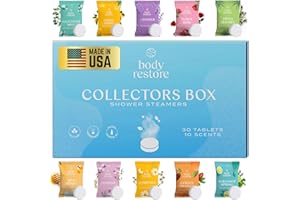 Body Restore Shower Steamers Aromatherapy 30 Pack - Relaxation Birthday Gifts for Women and Men, Travel Essentials, Stress Relief and Self Care - Collectors Box