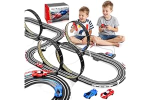 FUBEGI Slot Car Race Track Set for Kids Boys Girl Ages 6-7 8-12, High-Speed Race Car 1:64 Scale Battery Powered or Plug in Electric Race Car Track for Kids 6-7 8-12, Dual Racing Slot Car Game for Children