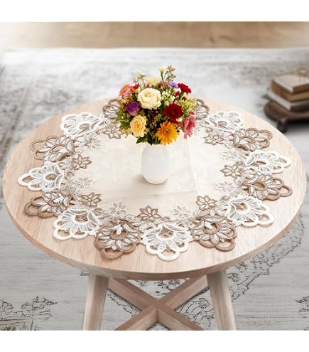 URROMA Runde Tischdecke Mit Blumenstickerei – 58,4 Cm, Elegant & Waschbar