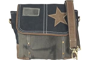 Sunsa Damska torba na ramię. Torba listonoszka wykonana z płótna/skóry. Mała torba w stylu vintage Crossbody z gwiazdą. Retro czarna torba na ramię, zrównoważona torebka jako pomysły na prezent.,
