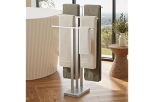 KES Towel Rail Freestanding with Marble Base, 3-Tier Bathroom Towel Rail Towel Stand, SUS304 Stainless Steel Brushed Finish, BTH217S3-2