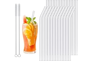 OBCARN Strohhalme Glas, 24 Strohhalme Wiederverwendbar, Dauerhaft Glasstrohalme, Wiederverwendbar Glasröhrchen (12 Gerade Glasstrohhalme und 12 Gebogene Glasstrohhalme mit 2 Reinigungsbürsten) MEHRWEG