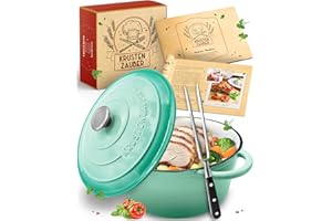 KRUSTENZAUBER Żeliwny garnek [w zestawie widelec do mięsa] – wysokiej jakości garnek do duszenia o średnicy 26 cm, nadaje się do piekarnika – idealna brytfanna z pokrywką, nadaje się do piekarnika, do