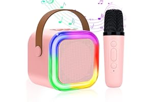 MICQUTR Karaoke Machine Kids with 1 Wireless Microphones, Portable Bluetooth Speaker Kids Karaoke Machine with Led Lights, Girls Toys Birthday Gifts for Kids,14-18 Years Old