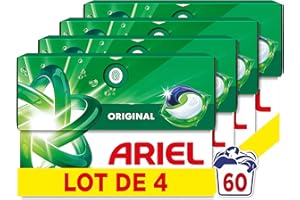 Ariel Pods 3en1 Original, Lessive en Capsules, 60 Lavages (15x4), Action Détachante En 1 Seul Lavage, Dissolution Rapide Même à Froid, Fabriqué en France