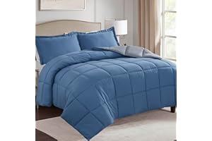 HIG Bettdecken-Set 3-TLG. mit 1x Steppdecke 155x220 cm + 2X Kissenbezügen 80x80 cm – Oeko-TEX-zertifizierte Blaue Daunenalternative, kastenförmig genäht mit 1500 g Füllung (250 GSM)