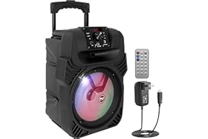 Pyle, Portable Dj Speaker System 400W, Bluetooth Pa Loudspeaker - 8” Subwoofer, USB/MP3/FM Radio/Mic Inputs, LED Lights, Rechargeable Battery w/Remote Control