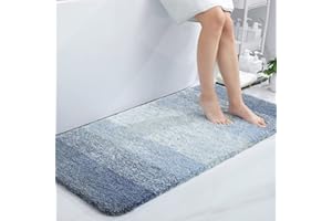 ‎HOMAXY Homaxy Weich Badezimmerteppich 60x120 cm, rutschfest waschbar Badematte Flauschige Hochflor Badteppich Mikrofaser Saugfähig Badvorleger Duschvorleger (Blau)