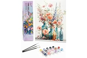 Bougimal Malen Nach Zahlen Erwachsene Landschaft Ohne Rahmen inklusive Pinsel und Acrylfarben - 28 x 35 cm, Bunte Blumen 3