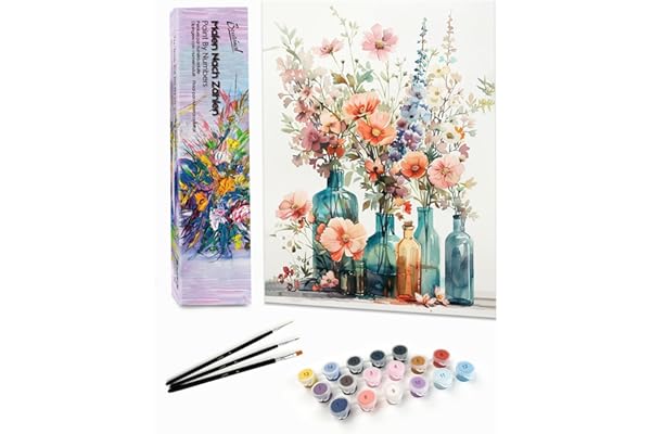 Bougimal Peinture par Numéro Adulte paysages avec Pinceaux et Acryliques Bricolage Peintures Kits, pour la Décoration Intérieure maison, Floral 3, 28x35cm(Sans Cadre)
