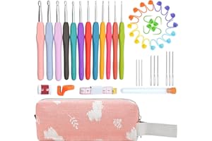 Sciphylia Uncinetti Set 45 Pezzi Ergonomici kit uncinetto in Alluminio Multicolore Kit Ferri Per Maglieria per Gli Amanti Dell'uncinetto Principiante con Custodia e Altri Accessori, Rosa