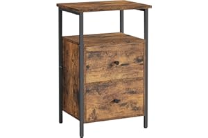 VASAGLE Mesita de Noche, Mesa Auxiliar, Extremo del Sofá con 2 Cajones, para Dormitorio, Sala de Estar, Estilo Industrial, Marrón Rústico y Negro LET521B01
