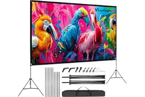 VISULAPEX No Wrinkles 100 Inch Projector Screen - Super Stable with Dual Tripods, Strong Stands, Portable Design for Indoor/Outdoor, 16:9, 4K - Perfect for Camping, Parties, and Home Theater