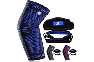 ABYON Elbow Support for Men Women, Elbow Compression Sleeve (1 Piece) + Tennis Elbow Support Straps (2 Pieces) for Tennis Elbow, Golfers Elbow, Arthritis, Tendonitis, Elbow Pain Relief (Blue, M)