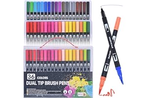 MUMDOYAL Set de 36 rotuladores de doble punta - Fineliner con punta fina y punta pincel para bullet journaling, libros de colorear, lettering - Tinta a base de agua - Ideal para manga, caligrafía y más
