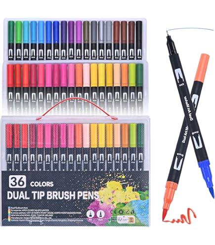 Set 100 Pennarelli A Doppia Punta Tongfushop - Punta Fine E Pennello, Acquerellabili, Per Lettering E Disegno - Foto 6