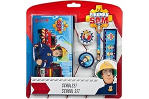 Undercover FSTU6471 – Sam le pompier Set d'écriture 5 pièces avec trousse, crayon, gomme, taille-crayon et règle