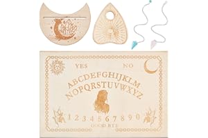 CREATCABIN 5pcs Spirit Board Kit Tarot Card Holder Stand Pendule Board Wooden Talking Boards with Planchette Dowsing Divination 2Pcs Crystal Pendulum for Witch Wicca Pagan Gift 30 x 20 cm-Witch