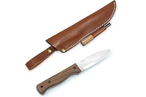 BPSKNIVES BPS Knives B1 CSHF - Cuchillo de Hoja Fija para Bushcraft con Funda de Cuero y Varilla de Ferrocerio - Cuchillo de Camping de Acero al Carbono y Mango Completo Hecho a Mano