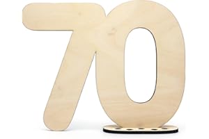 HAGEFOL Libro degli ospiti in legno con numero 70 – da scrivere come regalo con supporto e portacandele di compleanno – per 70 compleanni, 70 anni di anniversario o matrimonio