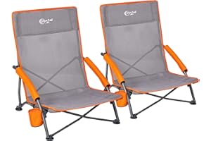 ‎PORTAL Portal Strandstuhl klappbar leicht Campingstuhl faltbar niedrig atmungsaktives Gewebe 150kg belastbar Faltstuhl tragbar mit Tragetasche Getränkhalter für Strand Garten Wandern