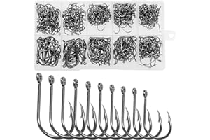DHER Acciaio Al Carbonio Amo Da Pesca Amo Da Pesca Con Scatola Amo Da Pesca Diverse Dimensioni 500Pezzi Ami Da Pesca In 10 Diverse Misure # 6- # 15 Con Fori E Barbe Ami Da Pesca In Acciaio Al Carbonio