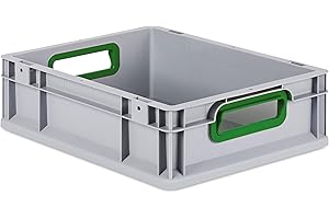 aidB Eurobox NextGen Color grün, 400x300x120 mm, Griffe offen, robuste Plastikbox aus Kunststoff mit ergonomischen Griffen, stapelbare Kunststoffkiste, ideal für die Industrie