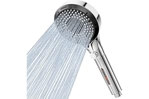 Vinabo Pommeau De Douche Anti Calcaire Haute Pression, Douchette Douche Salle De Bain Avec 6 Types De Jets, Pommeau De Douche Economie Deau Avec Bouton D'ArrêT D'Eau (Argent/Chrome)