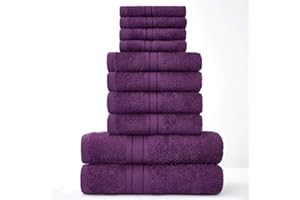 GC GAVENO CAVAILIA Lions Towels 544746 - Juego de 10 piezas 100% algodón egipcio, 4 caras, 4 manos, 2 toallas de baño, accesorios de baño altamente absorbentes de agua, lavables a máquina, morado, 544746