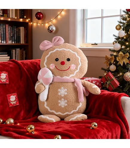 2 Coussins Décoratifs Bonhomme En Pain D'Épice Noël - Tissu Doux Sherpa - Décoration Hiver Pour Canapé, Salon, Chambre