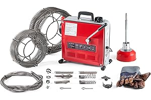 ZELCAN Rohrreinigungsgerät elektrisch, 850W Motor, 6 Aufsätze, Spiralen mit 10/16/22 mm Durchmesser, 450 U/min, passend für Rohre von 20–200 mm, ideal für Abwasserrohre, Toiletten und Kanalsysteme