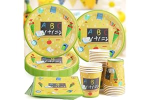 CANCJ 60 Teile Schulanfang Servietten Set,20 Personen Einschulung Deko Zubehör mit bunten ABC Zuckertüte 1 + 2 = 3 Tafel Rucksack Motiv Schule Dekoration für 20 Gäste Einschulung Schuleinführung Party Deko