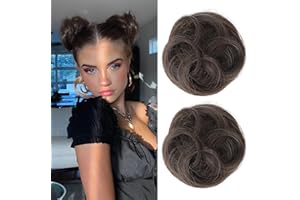 REECHO Space Bun Hair Piece, 2 PCS Mini Claw Clip in Messy Bun Hair Pieces Cat Ears Hair Bun Extensions Wig Accessory Updo Hairpieces for Women